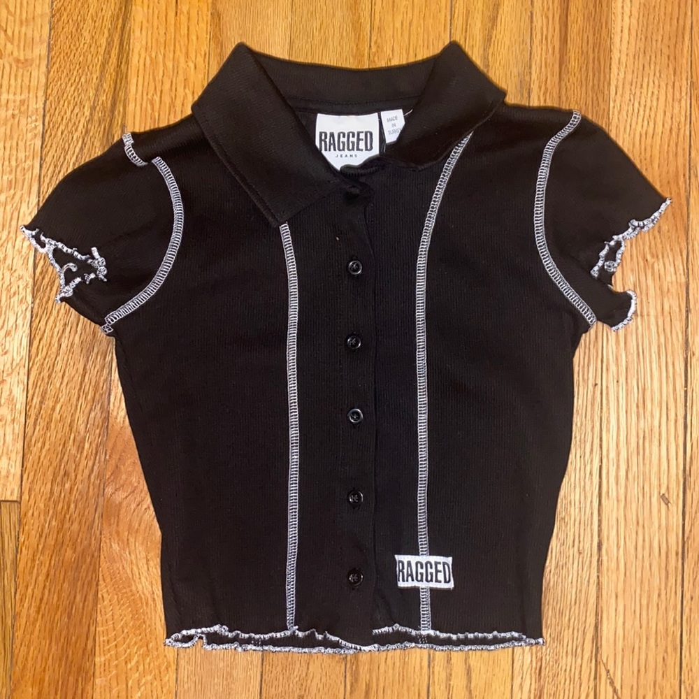 Urban Outfitters Ragged Button Up Crop Top. Size XS. Black